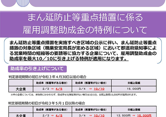 まん延防止等重点措置に係る雇用調整助成金の特例